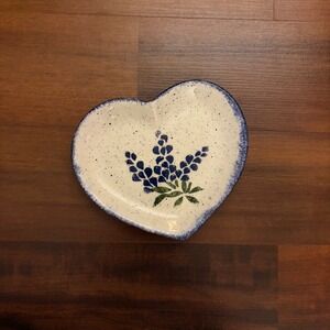 Heart Shaped Trinket Dish Bluebonnet Flower Ceramic Brookwood Community Handmade